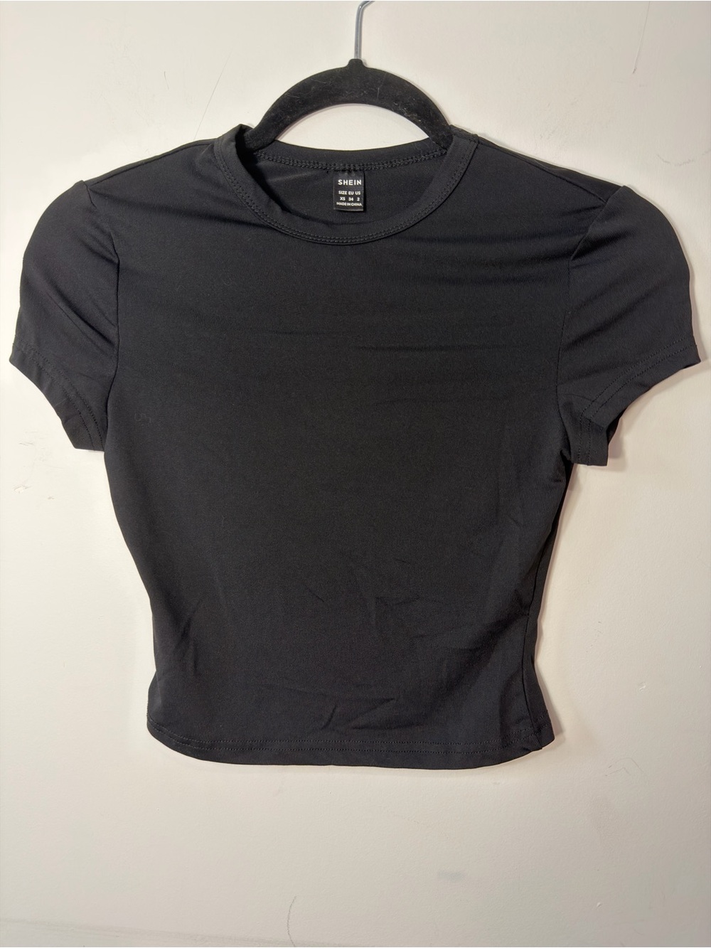 SHEIN Black Short Sleeve Fitted Crewneck Crop Tee